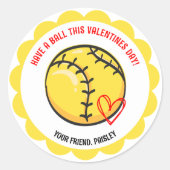 Aufkleber für niedliche Softball-Valentinstag (Vorderseite)