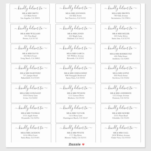 Aufkleber für personalisierte Hochzeitsanschrift (Blatt)