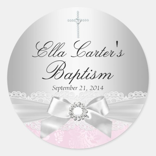 Aufkleber für rosa Spitzen und Kreuztaufe (Vorderseite)