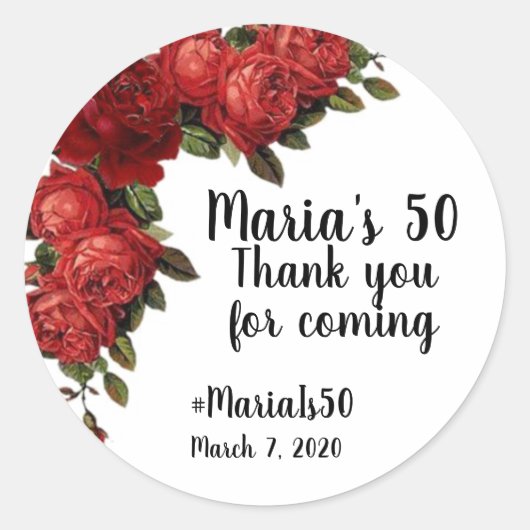 Aufkleber für rote Rose Gastgeschenk (Vorderseite)