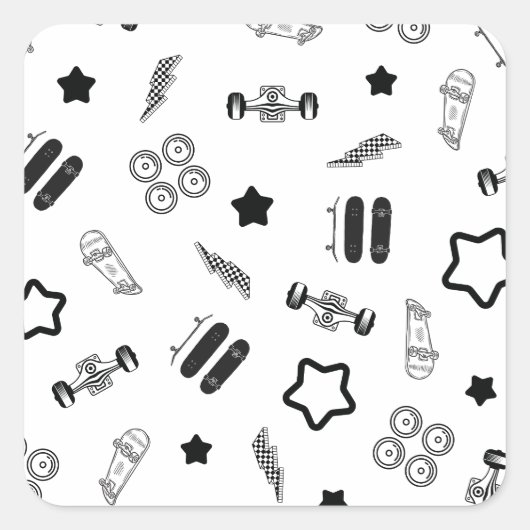 Aufkleber für Schwarz-Weiß-Skateboarding-Quadrate (Vorderseite)