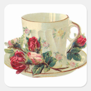 Aufkleber für Vintage Teakup- und Rose