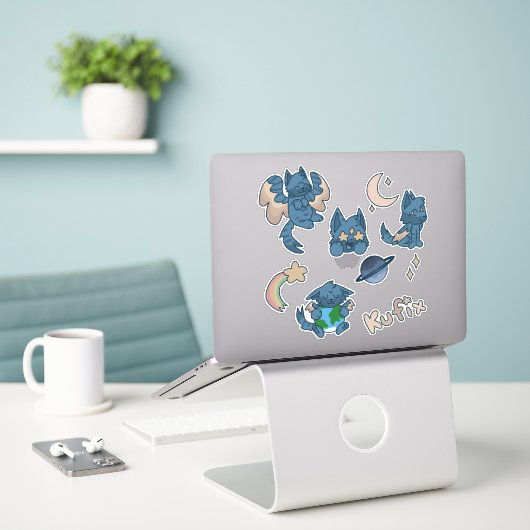 Aufkleber für Weltraumkatzen (Laptop auf Schreibtisch)