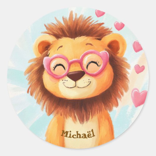 Aufkleber Glücklicher Löwe Valentinstag Kinder Sch (Vorderseite)