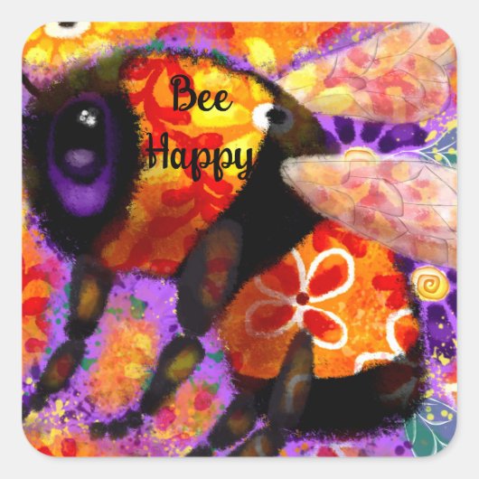 Aufkleber - Hummel Bee Happy Abstrakt Art Floral (Vorderseite)