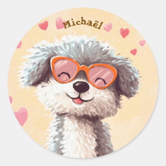Aufkleber Hund Frohen Valentinstag Kinder Schule (Vorderseite)