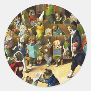 Aufkleber: Hundeschule von Louis Wain Runder Aufkleber