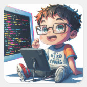 Aufkleber "Just A Nerd Who Liebe Coding" Cartoon (Vorderseite)