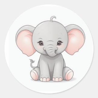 Aufkleber, Lächelnde Babyelephant mit weichen Wang Runder Aufkleber