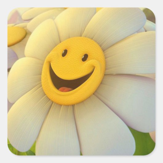 Aufkleber/Lächelnde Sonnenblume Quadratischer Aufkleber (Vorderseite)