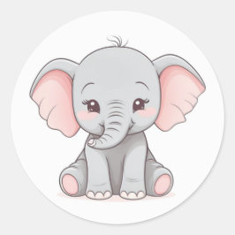 Aufkleber, Lächelndes Baby Elefant mit weichen Wan Runder Aufkleber
