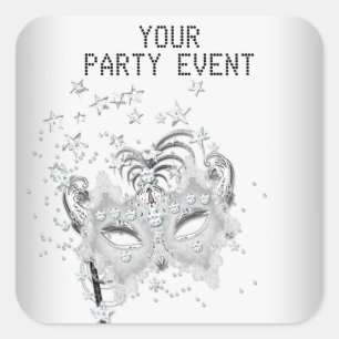 Aufkleber MASKE Weiß Silber Party