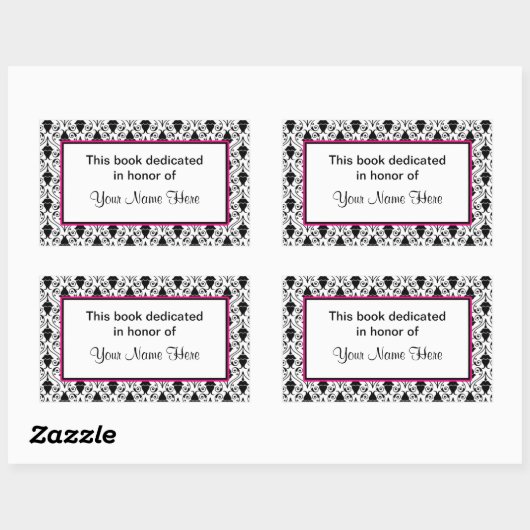 Aufkleber mit Buchzeichen - rosa und Damast (Blatt)