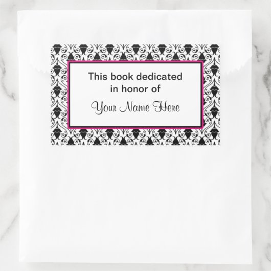 Aufkleber mit Buchzeichen - rosa und Damast (Tasche)