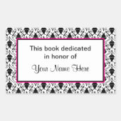 Aufkleber mit Buchzeichen - rosa und Damast (Vorderseite)