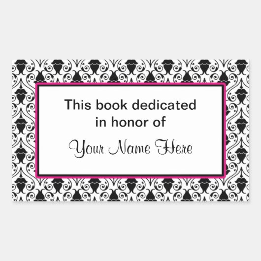 Aufkleber mit Buchzeichen - rosa und Damast (Vorderseite)