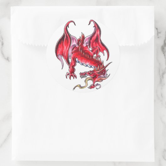 Aufkleber mit coolem Rot-Drachen (Tasche)