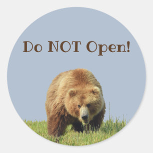 Aufkleber mit Grizzlybär "Nicht öffnen!"