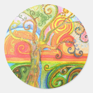 Aufkleber mit Psychedelic-farbigem Baum