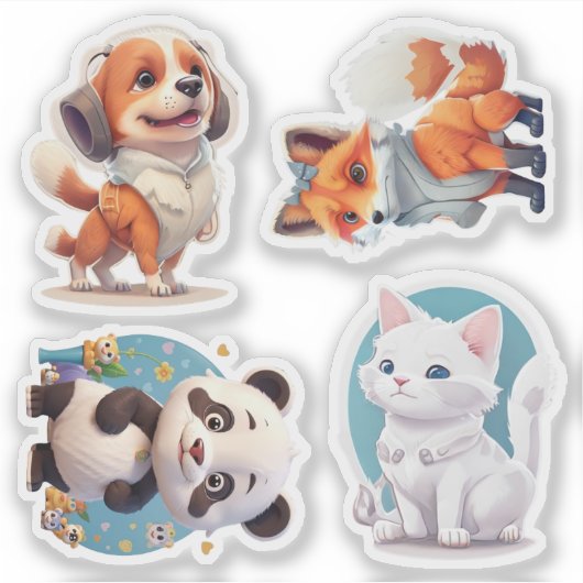 Aufkleber mit süße Tier (Packung mit 4 Aufklebern) (Vorderseite)