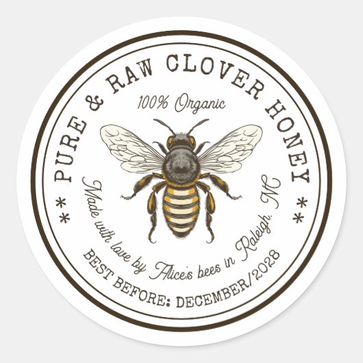 Aufkleber mit Vintager Biene (Vorderseite)