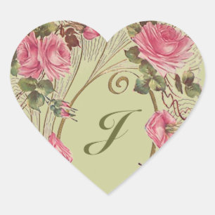 Aufkleber Personalisiert antike Rose Herz-Monogram