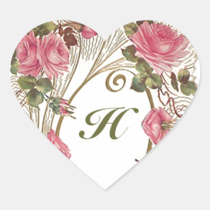 Aufkleber Personalisiert antike Rose Herz-Monogram