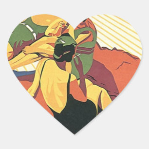 Aufkleber-Retro Strand-Ferien auf der Promenade Herz-Aufkleber