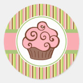 Aufkleber rosa gestreifter Cupcake (Vorderseite)