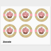 Aufkleber rosa gestreifter Cupcake (Blatt)