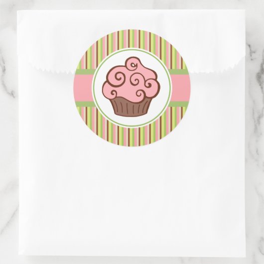 Aufkleber rosa gestreifter Cupcake (Tasche)