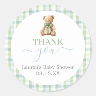 Aufkleber rund Preppy Bear Baby Shower Junge