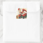 Aufkleber: Santa spielt Harmonica für einen Welpen Quadratischer Aufkleber (Tasche)