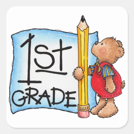 Aufkleber/Schule 1. Klasse Quadratischer Aufkleber (Vorderseite)