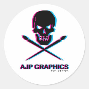 AUFKLEBER-SET des AJP GRAFIK-SCHÄDEL-3D Runder Aufkleber