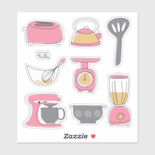 Aufkleber Set Küchengeräte Kochen Backen (Blatt)