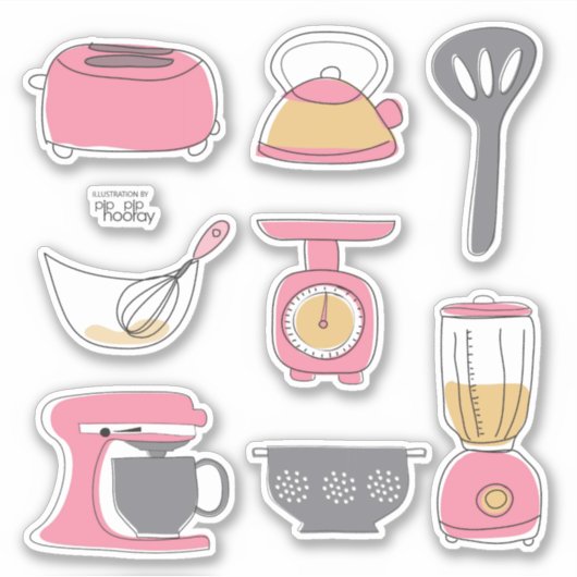 Aufkleber Set Küchengeräte Kochen Backen (Vorderseite)