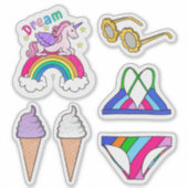 Aufkleber - Sommer-Schwimmanzug & Regenbogen (Vorderseite)