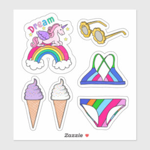 Aufkleber - Sommer-Schwimmanzug & Regenbogen