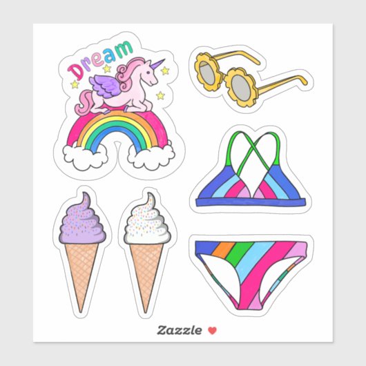 Aufkleber - Sommer-Schwimmanzug & Regenbogen (Blatt)