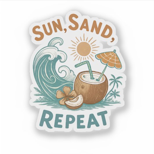 Aufkleber "Sun, Sand, Repeat" (Vorderseite)