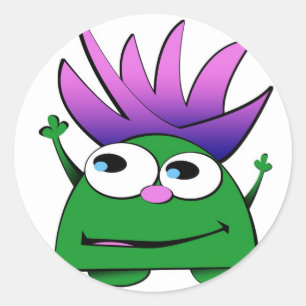 Aufkleber, Süßes kleines grünes Monster Cartoon Runder Aufkleber