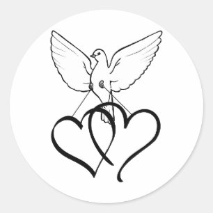 Aufkleber/Tauben und Herz Runder Aufkleber
