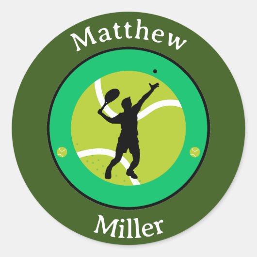 Aufkleber - Tennis Player - Personalisiert - Name  (Vorderseite)