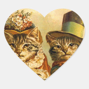 Aufkleber Vintag gekleidet Cat Couple On the town