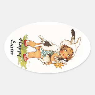 Aufkleber Vintage Antik Süß Osterhase Anzug