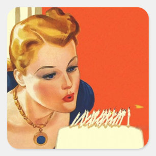 Aufkleber Vintage Geburtstag Mädchen pustet Kerzen