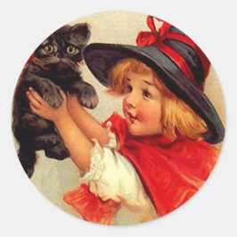 Aufkleber Vintage Halloween schwarzes Kätzchen kle