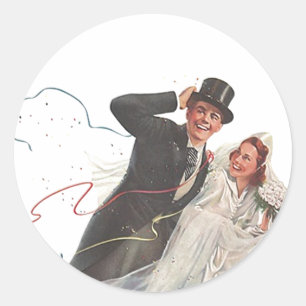 Aufkleber Vintage-Hochzeit Braut Bräutigam Glückli