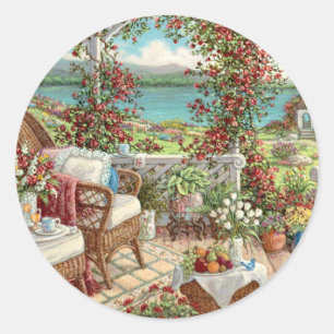 Aufkleber vintage mit viel Blumen, Landschaft,